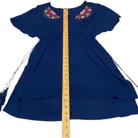 Time and Tru Blue Floral Embroidery Tassels Boho Tunic Top - Small - Picture 6 of 13